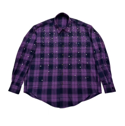 Rhinestone Plaid Long Sleeve Shirt Jacket