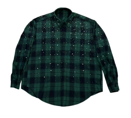 Rhinestone Plaid Long Sleeve Shirt Jacket