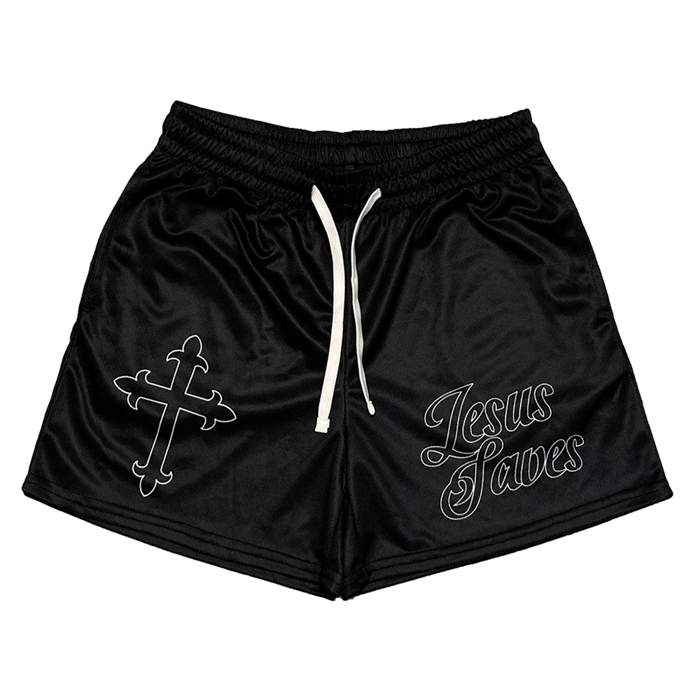 Jesus Saves Mesh Shorts - Black