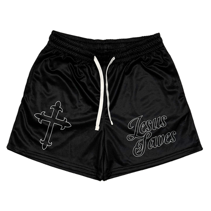 Jesus Saves Mesh Shorts - Black