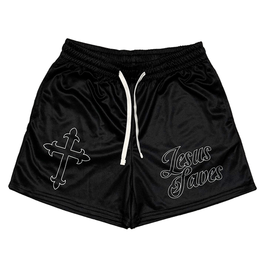 Jesus Saves Mesh Shorts - Black