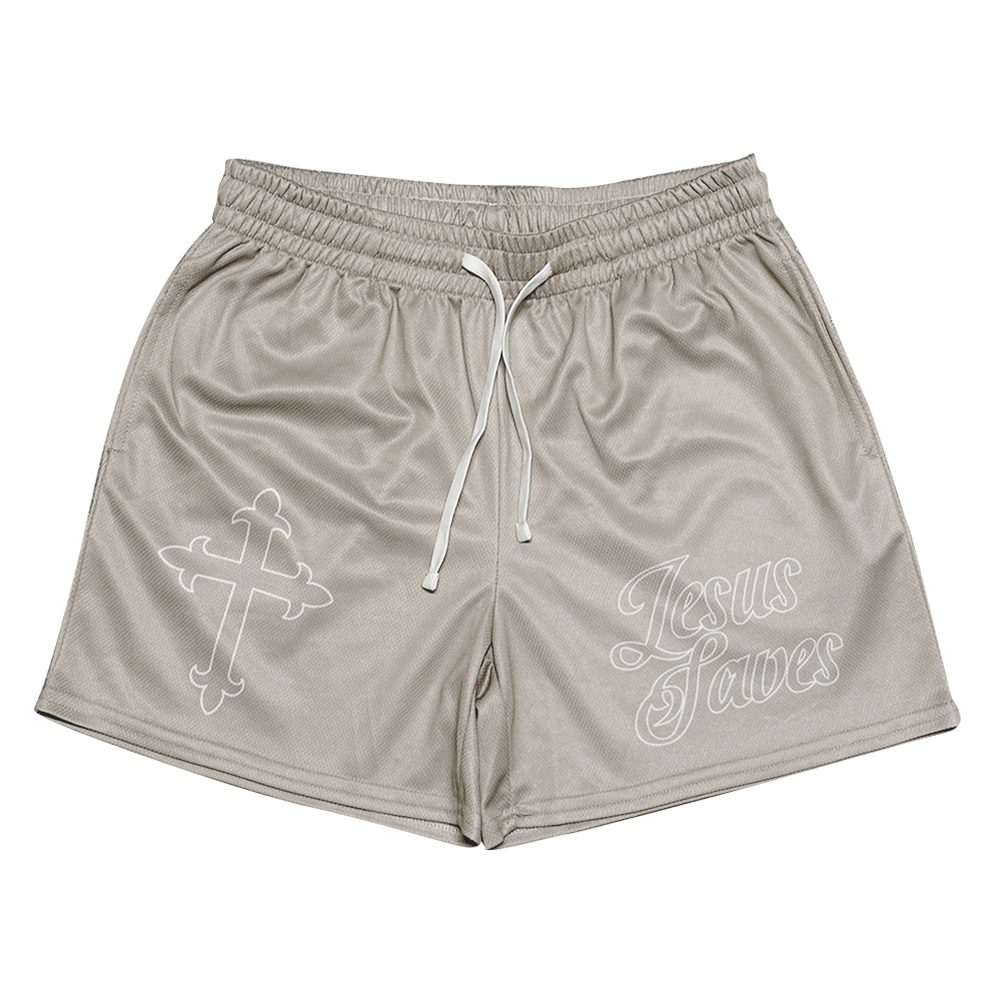 Jesus Saves Mesh Shorts - Cream