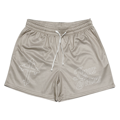 Jesus Saves Mesh Shorts - Cream