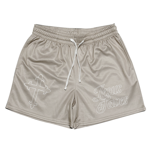 Jesus Saves Mesh Shorts - Cream