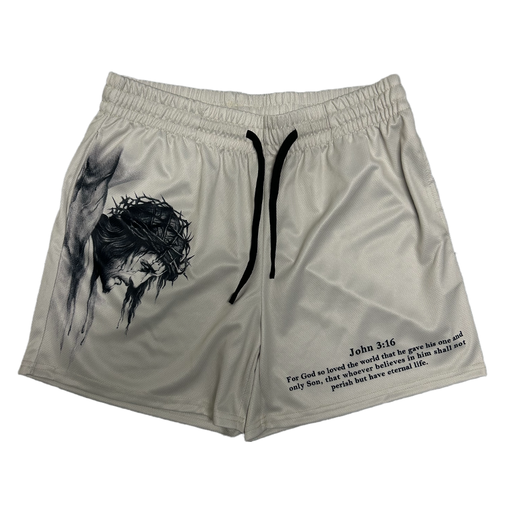 Jesus Crucified Mesh Shorts - Gray