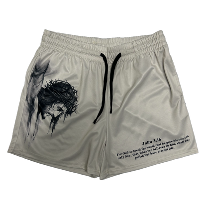 Jesus Crucified Mesh Shorts - Gray