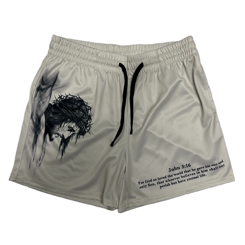Jesus Crucified Mesh Shorts - Gray