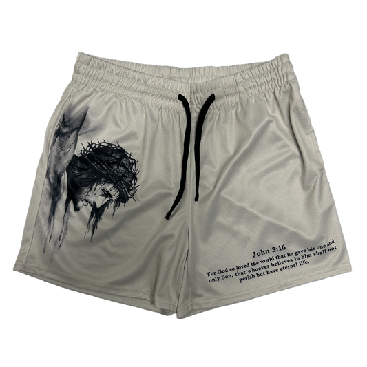 Jesus Crucified Mesh Shorts - Gray