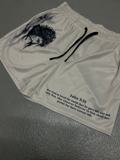 Jesus Crucified Mesh Shorts - Gray