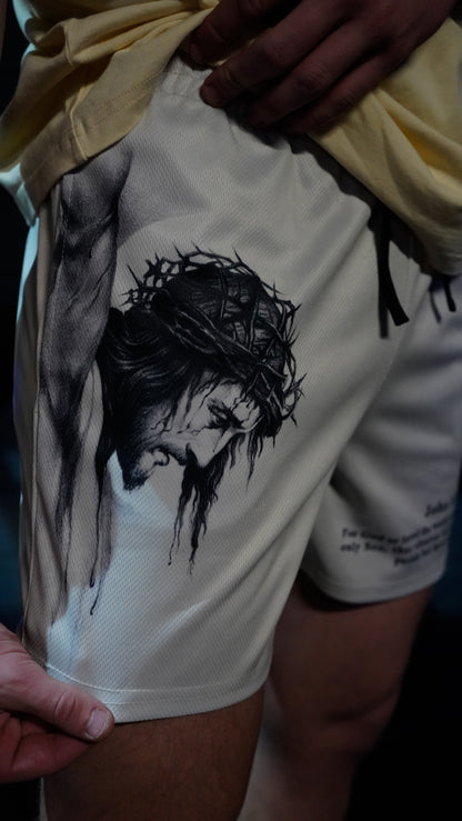 Jesus Crucified Mesh Shorts - Gray