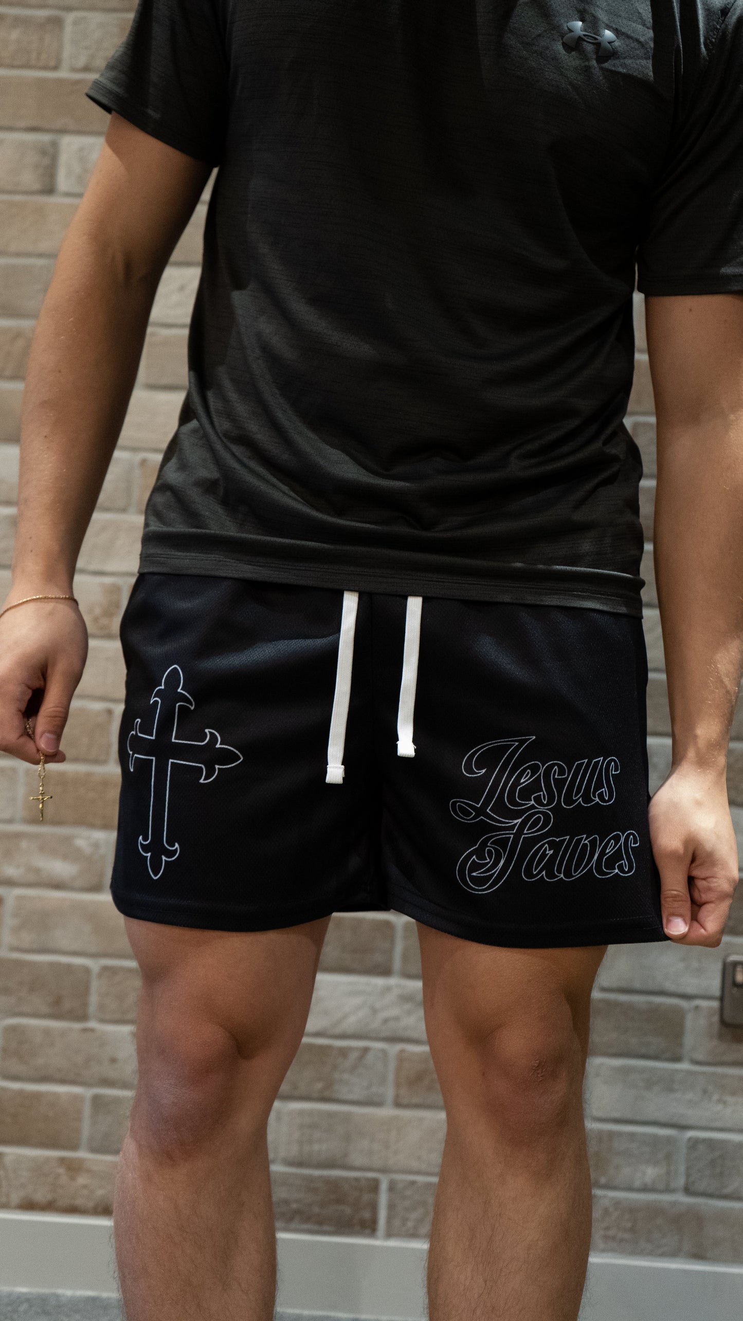 Jesus Saves Mesh Shorts - Black
