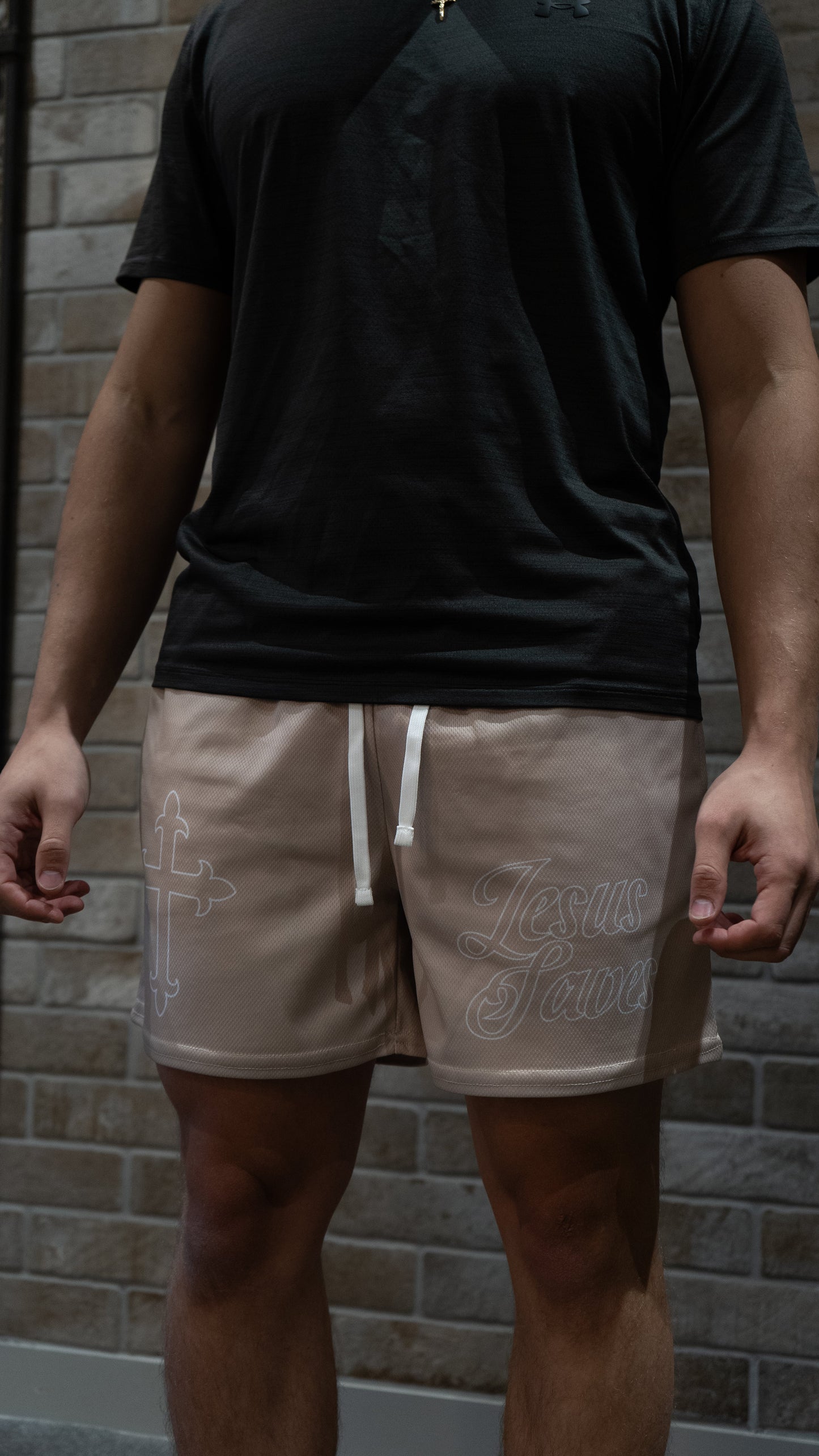 Jesus Saves Mesh Shorts - Cream