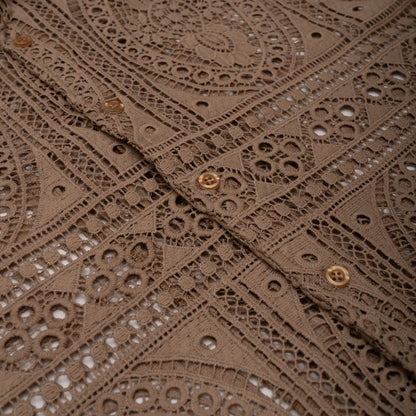ESPRESSO BARRIO LACE BUTTON-UP