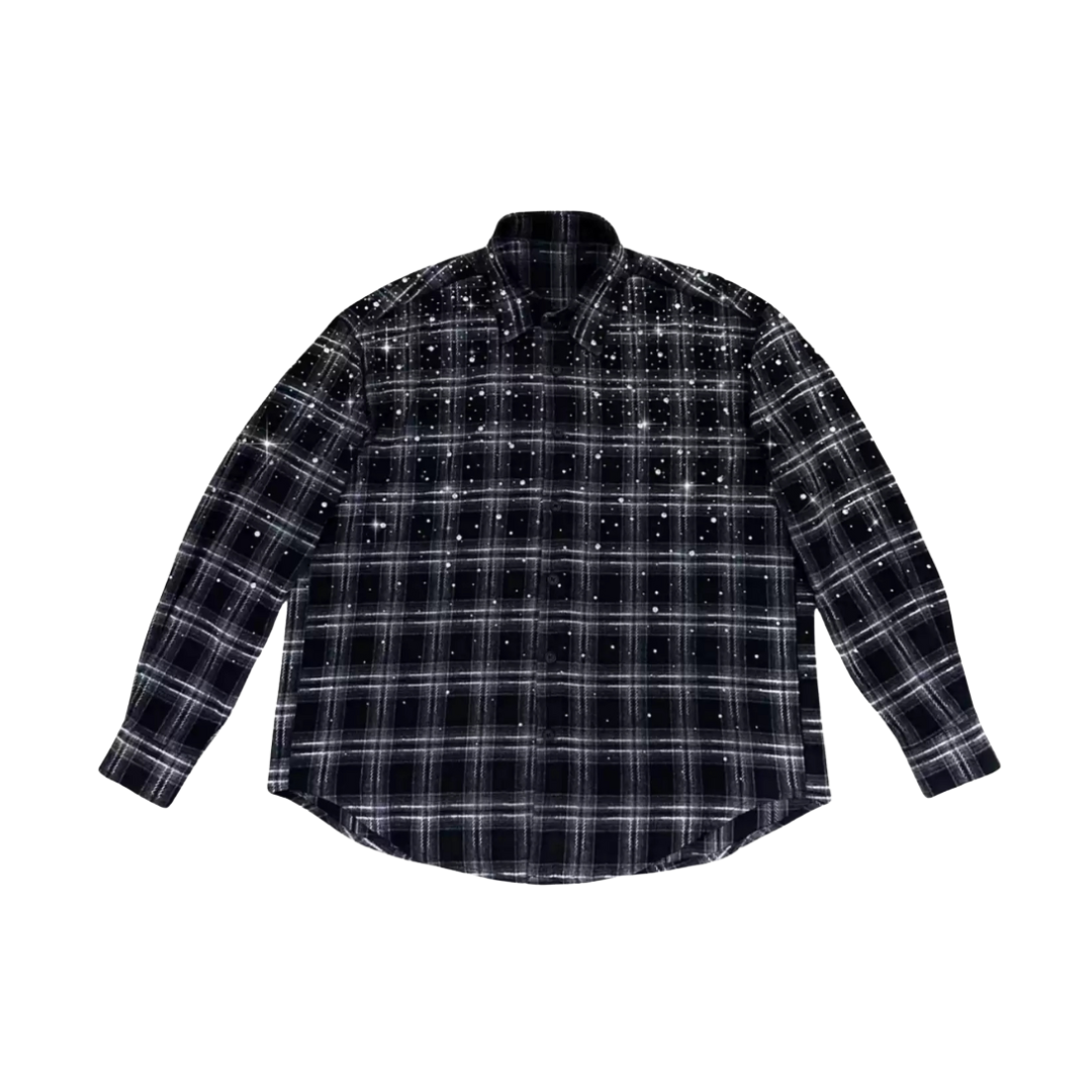 Rhinestone Plaid Long Sleeve Shirt Jacket