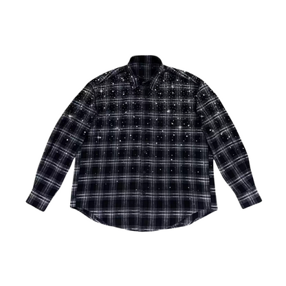 Rhinestone Plaid Long Sleeve Shirt Jacket