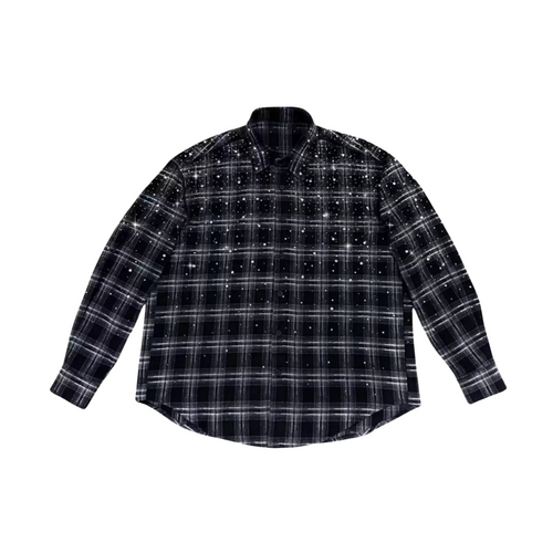 Rhinestone Plaid Long Sleeve Shirt Jacket