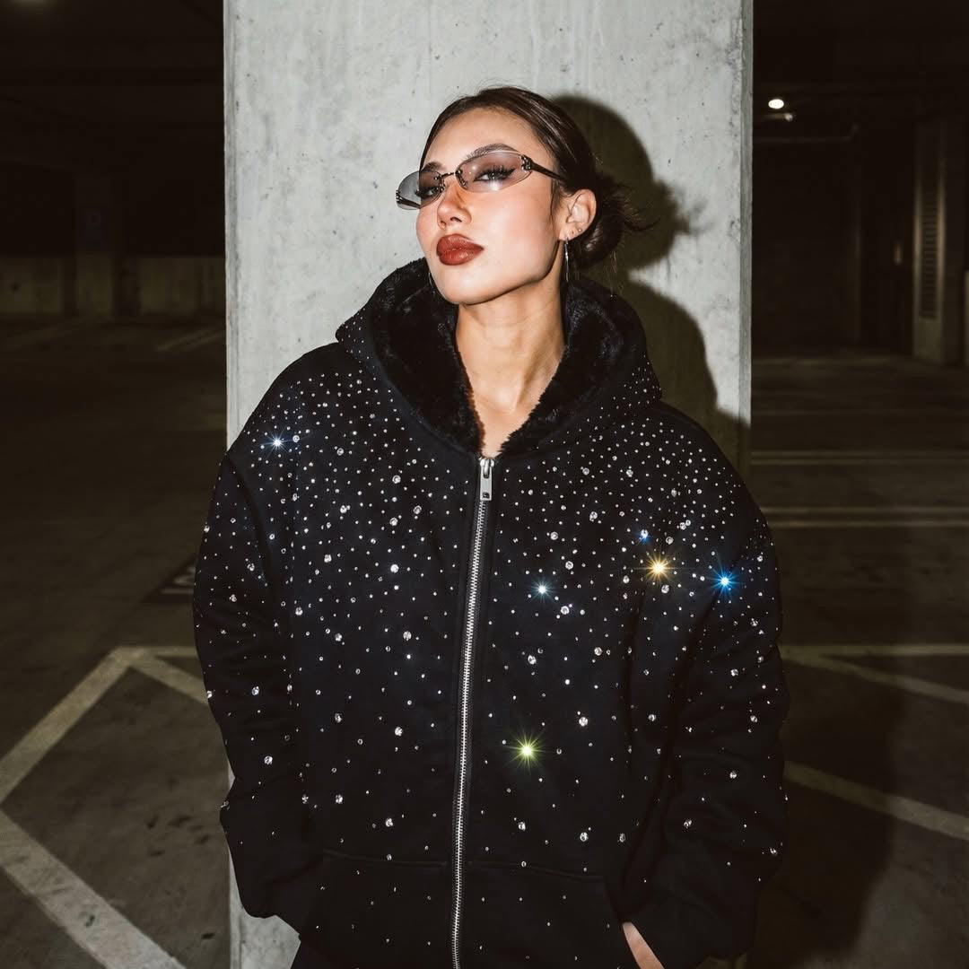 Rhinestone Galaxy Zip Up (Fur Lined)