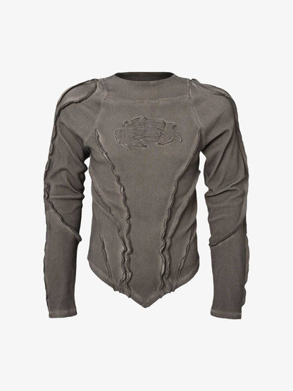 Vintage Washed Sculpted Seam Ribbed Long Sleeve T-Shirt
