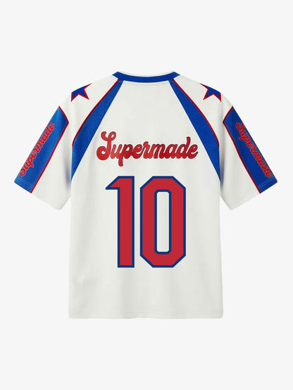 Colorblock Star Print Mesh Jersey T-Shirt