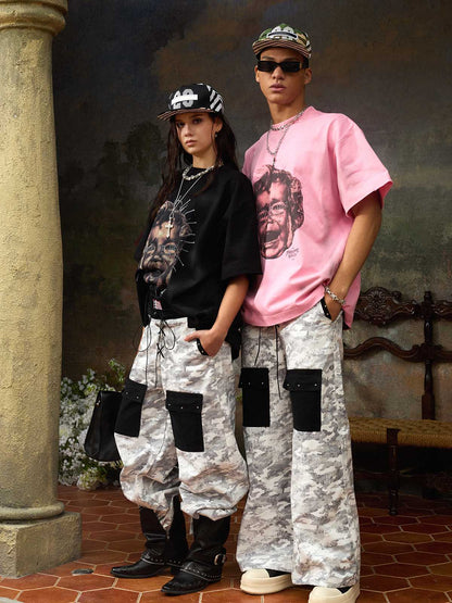 Street Retro Fun Portrait Print T-shirt - 2598