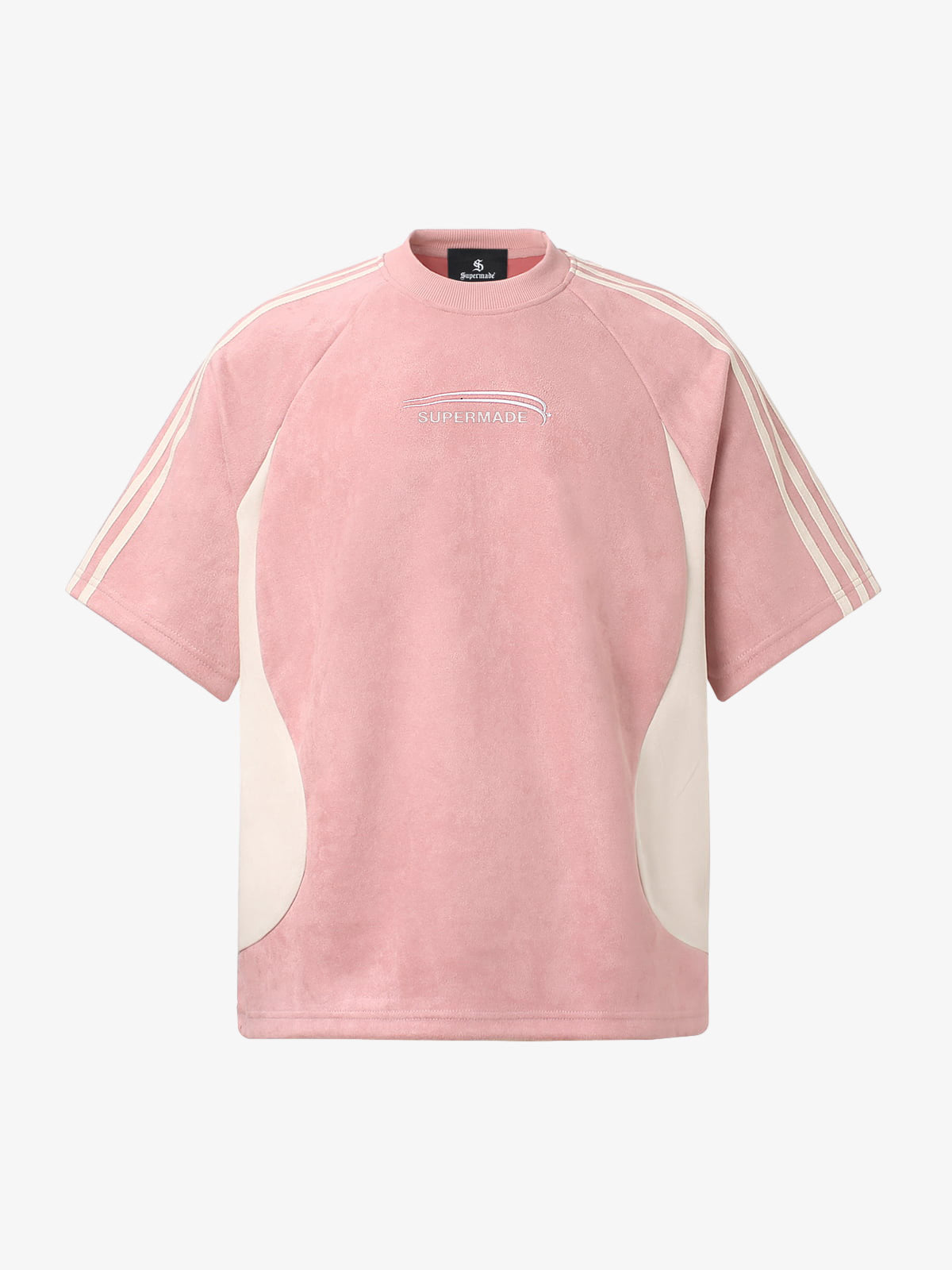 Suede Panel SUPERMADE Embroidered Short Sleeve T-Shirt - 2616