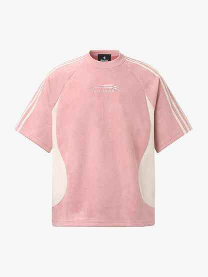 Suede Panel SUPERMADE Embroidered Short Sleeve T-Shirt - 2616
