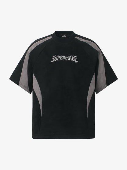 Suede Panel Embroidered Logo Short Sleeve T-Shirt