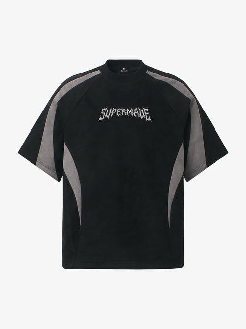 Suede Panel Embroidered Logo Short Sleeve T-Shirt
