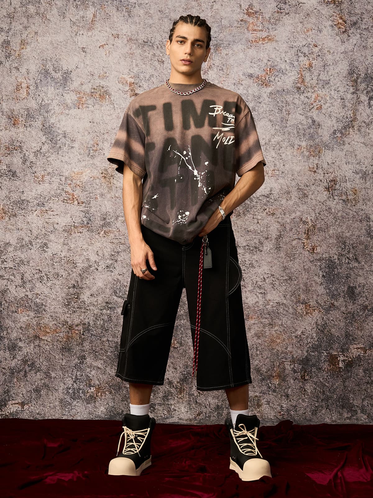 Ink Splash Letter Print T-shirt - 2414